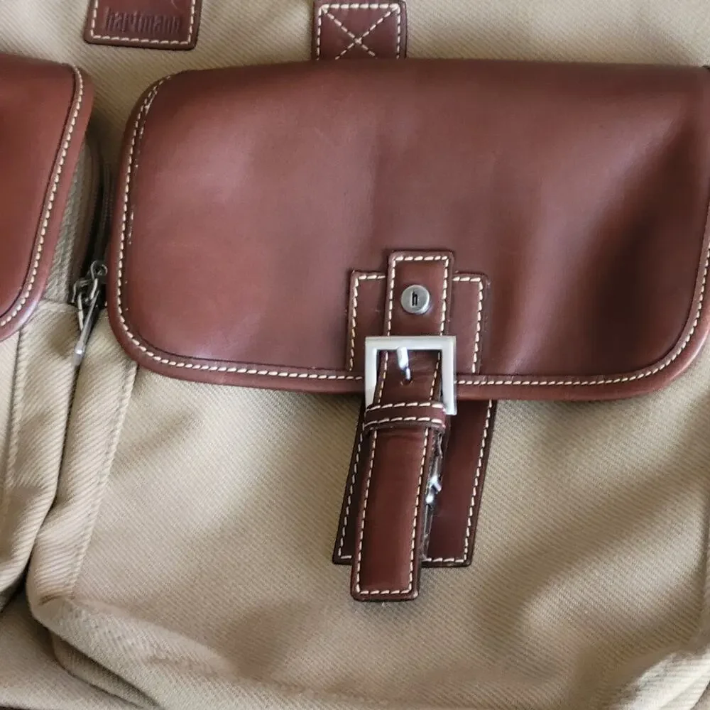 Vtg Hartmann Ziptop Canvas and Leather Briefcase Hudson Collection Tan and Brown
